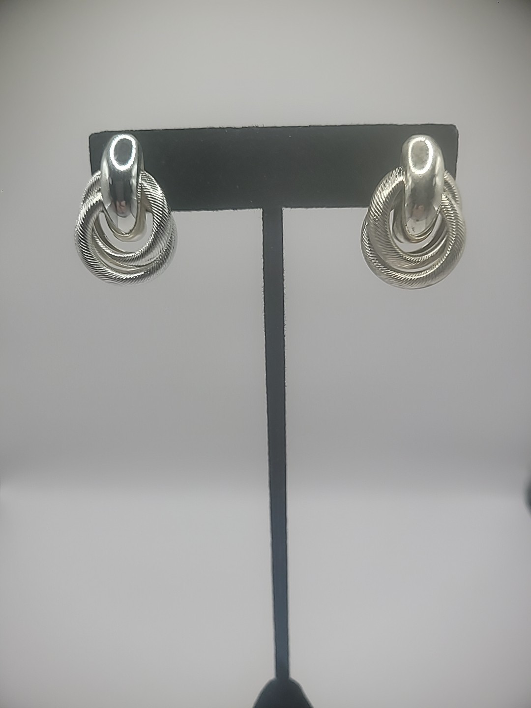 Vintage Silver Tone Double Hoop Earrings Pierced Stud Jewelry Costume