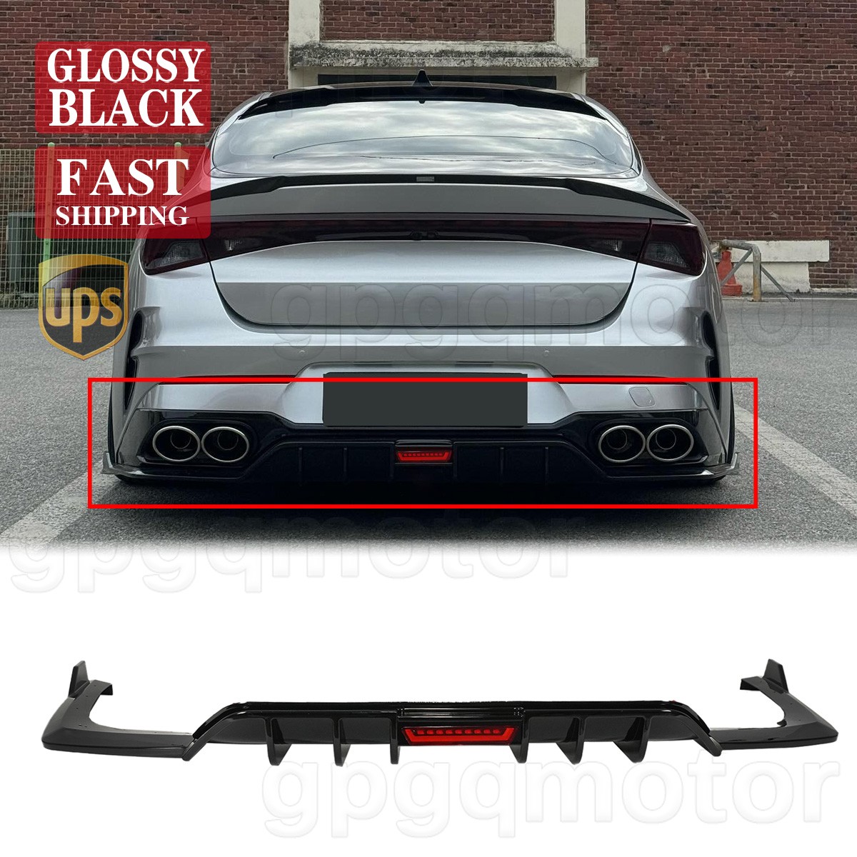 For Kia K5 GT GT-line 2021-2024 Glossy Black V2 Style Rear Bumper Diffuser W/LED