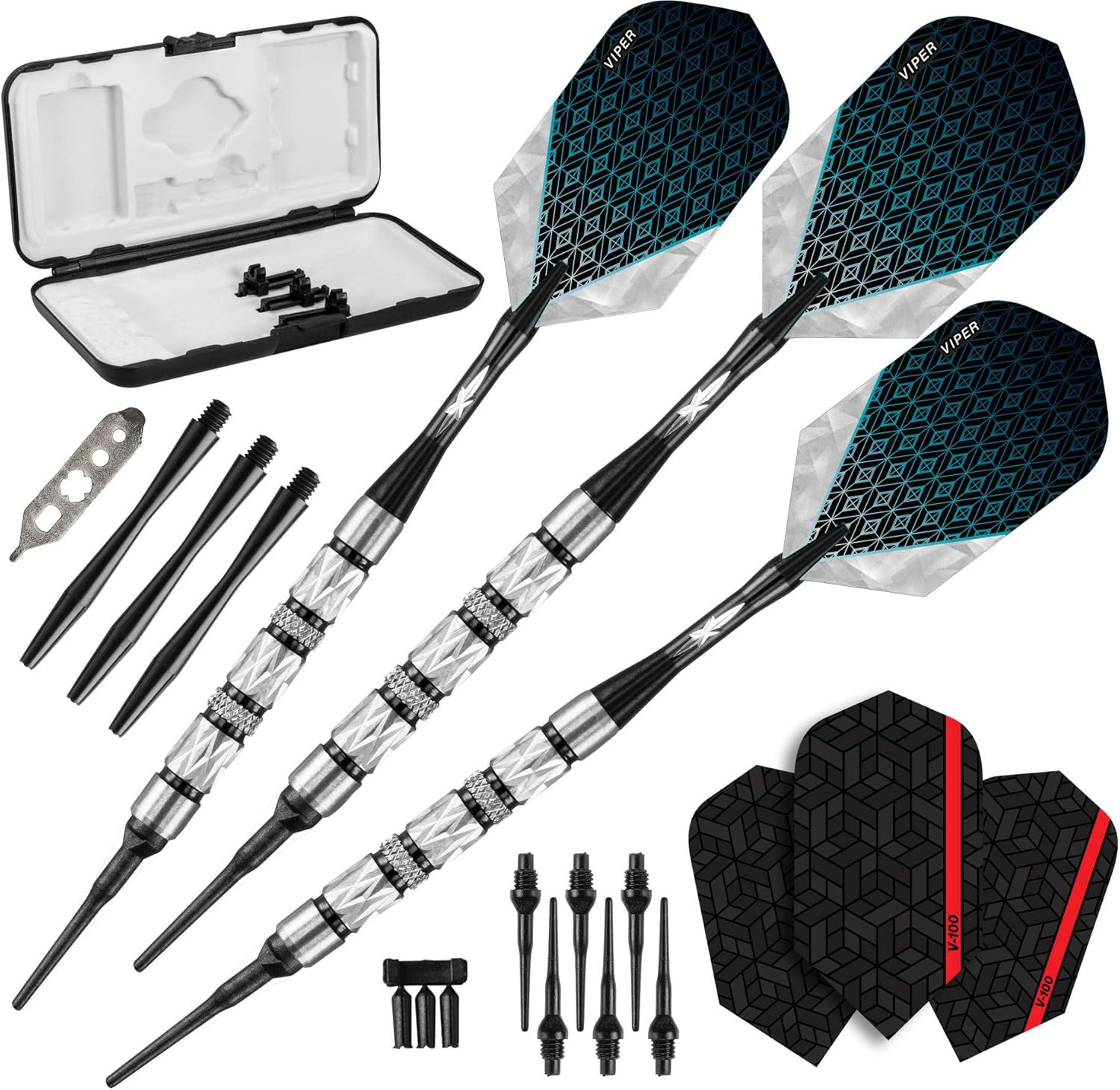 Viper Diamond 90% Tungsten Soft Tip Darts with Storage/Travel Case, Black Rings,