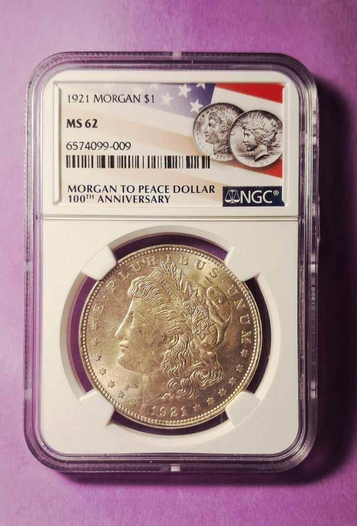 1921 Morgan Silver Dollar $1 NGC MS62 Silver 0.9 Morgan to Peace 100th Anniv