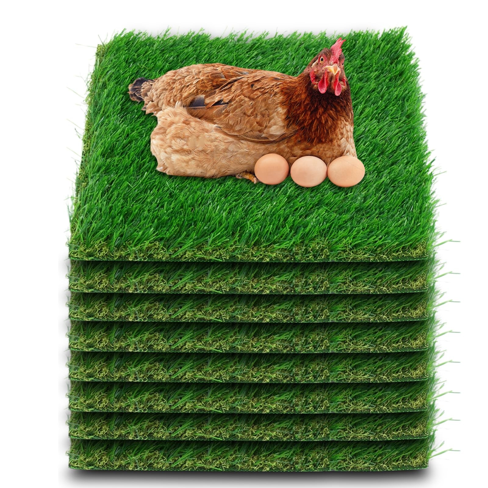 Chicken Nesting Box Pads, Washable Artificial Grass Liners, 8 Pack