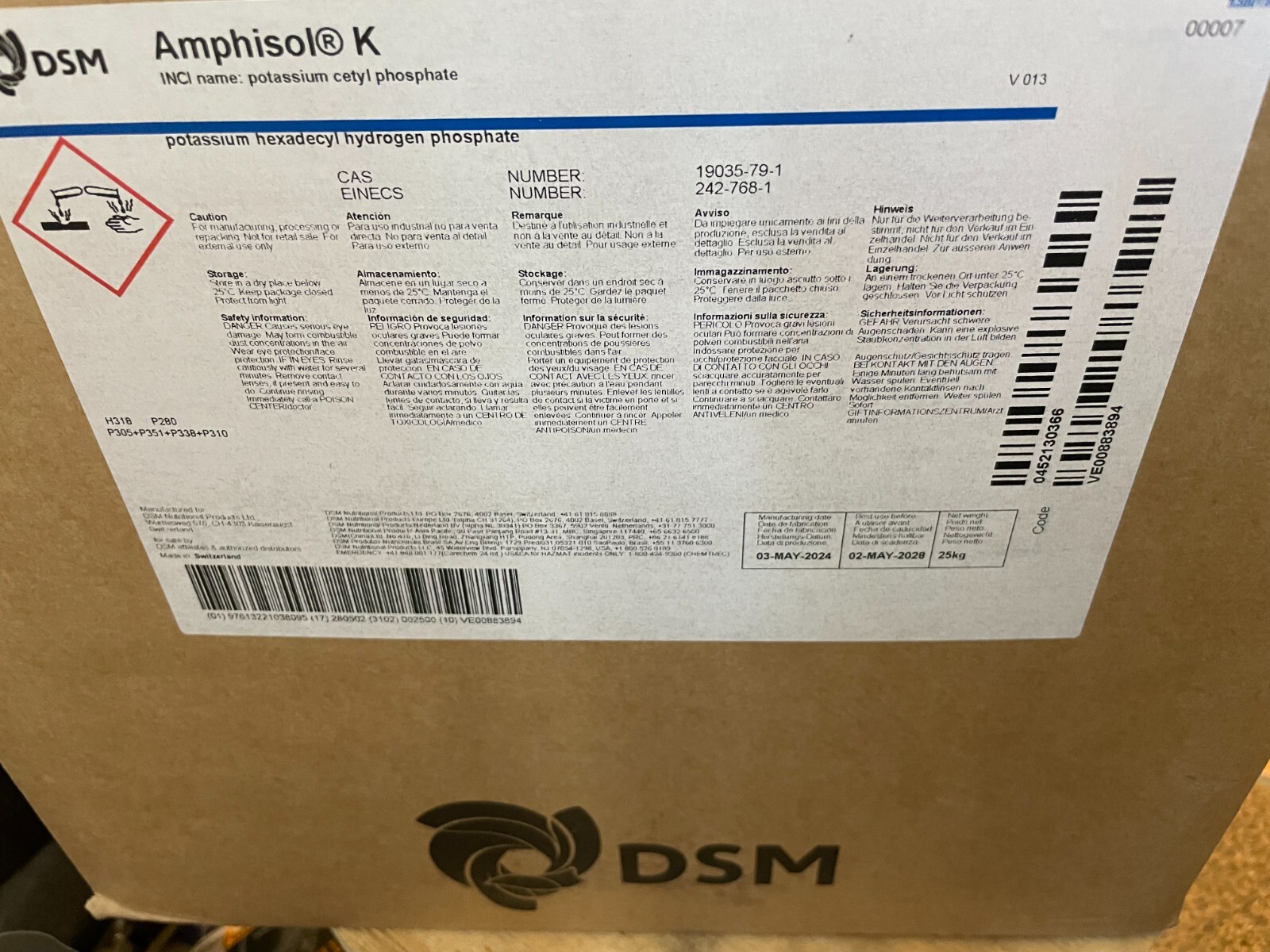 25KG Amphisol K Potassium Cetyl Phosphate Emulsifier Cosmetic Additive