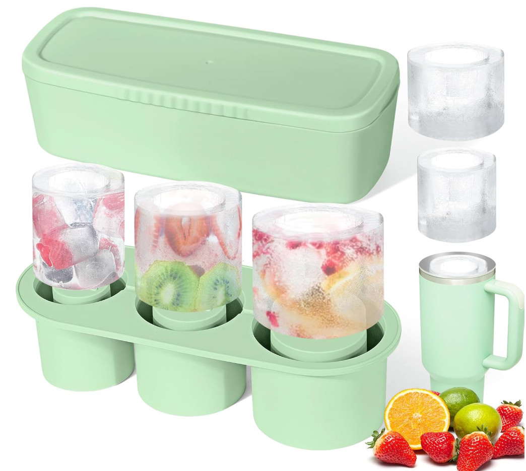 Stanley Cup Ice Mold 40/30 oz Silicone Ice Cube Tray With Lid, 3 Pcs (Green)
