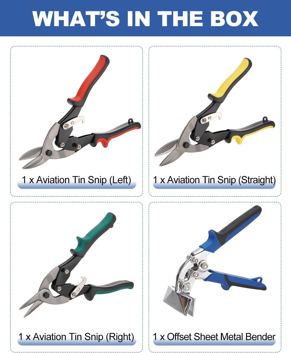 10-inch aviation tin snips (left right straight) & 3-inch offset sheet metal