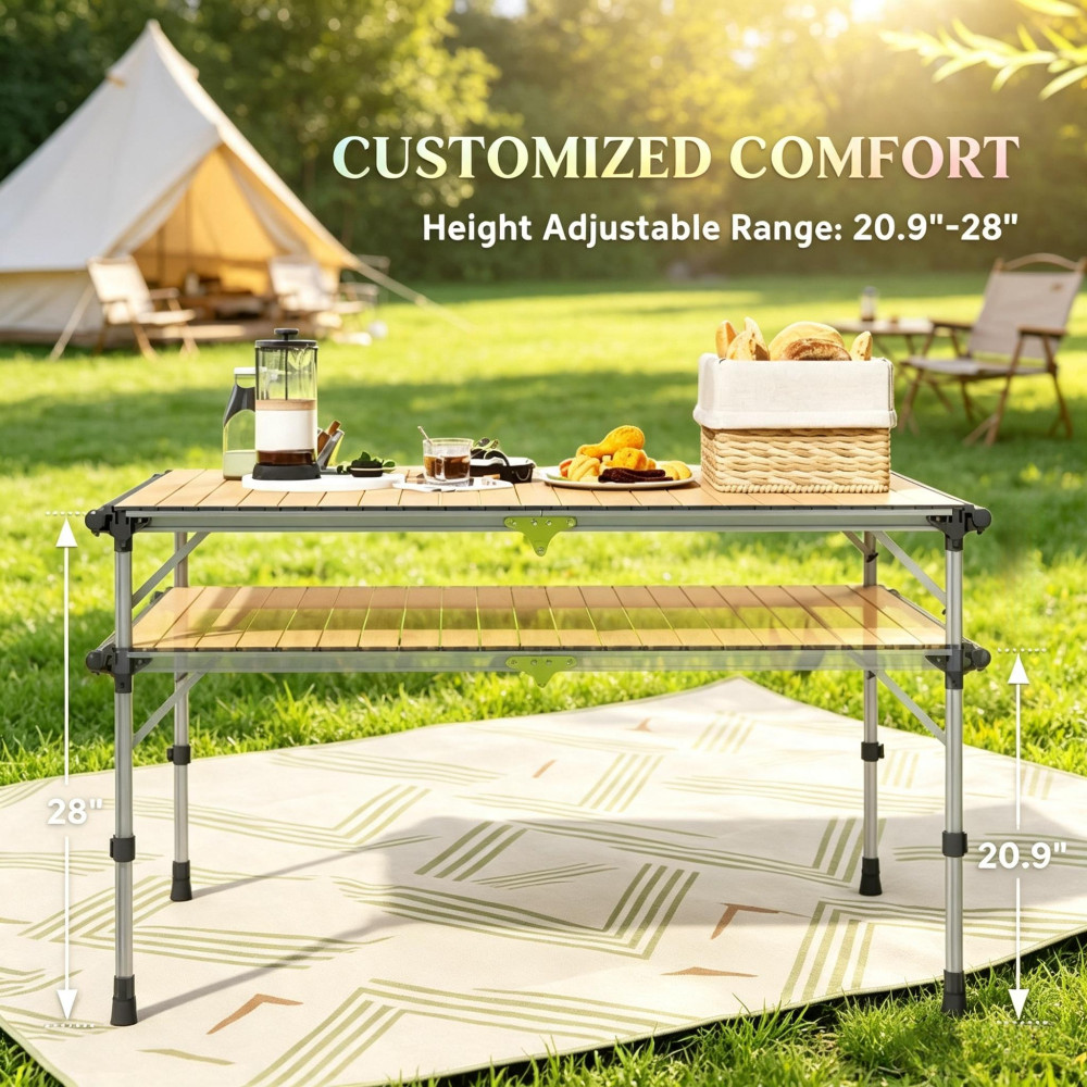 Adjustable Height Folding Camping Table, Portable Outdoor Utility Picnic Table