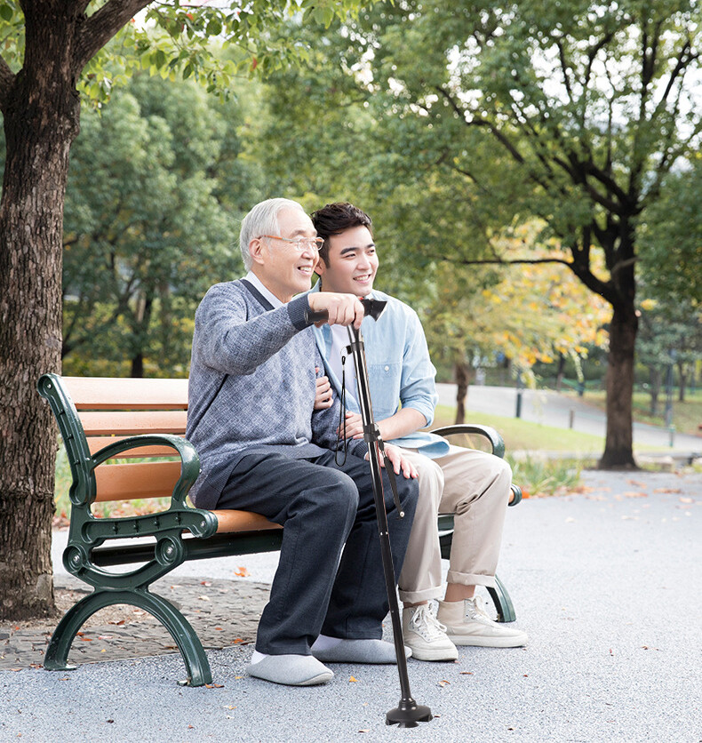 Elder Folding Walking Stick Walking Cane Height Adjustable LED Light Alarm US