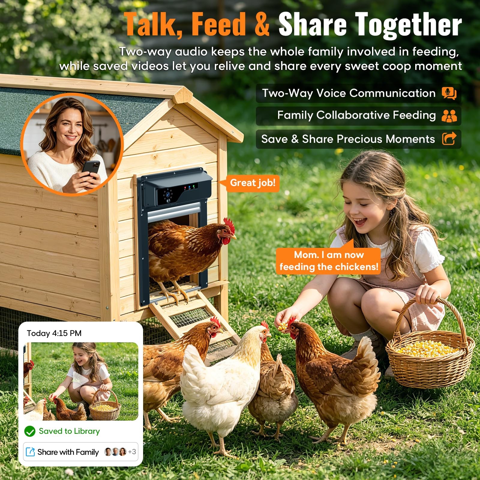Automatic Chicken Coop Door with Timer and Remote Control, WiFi 1080P Camera ...