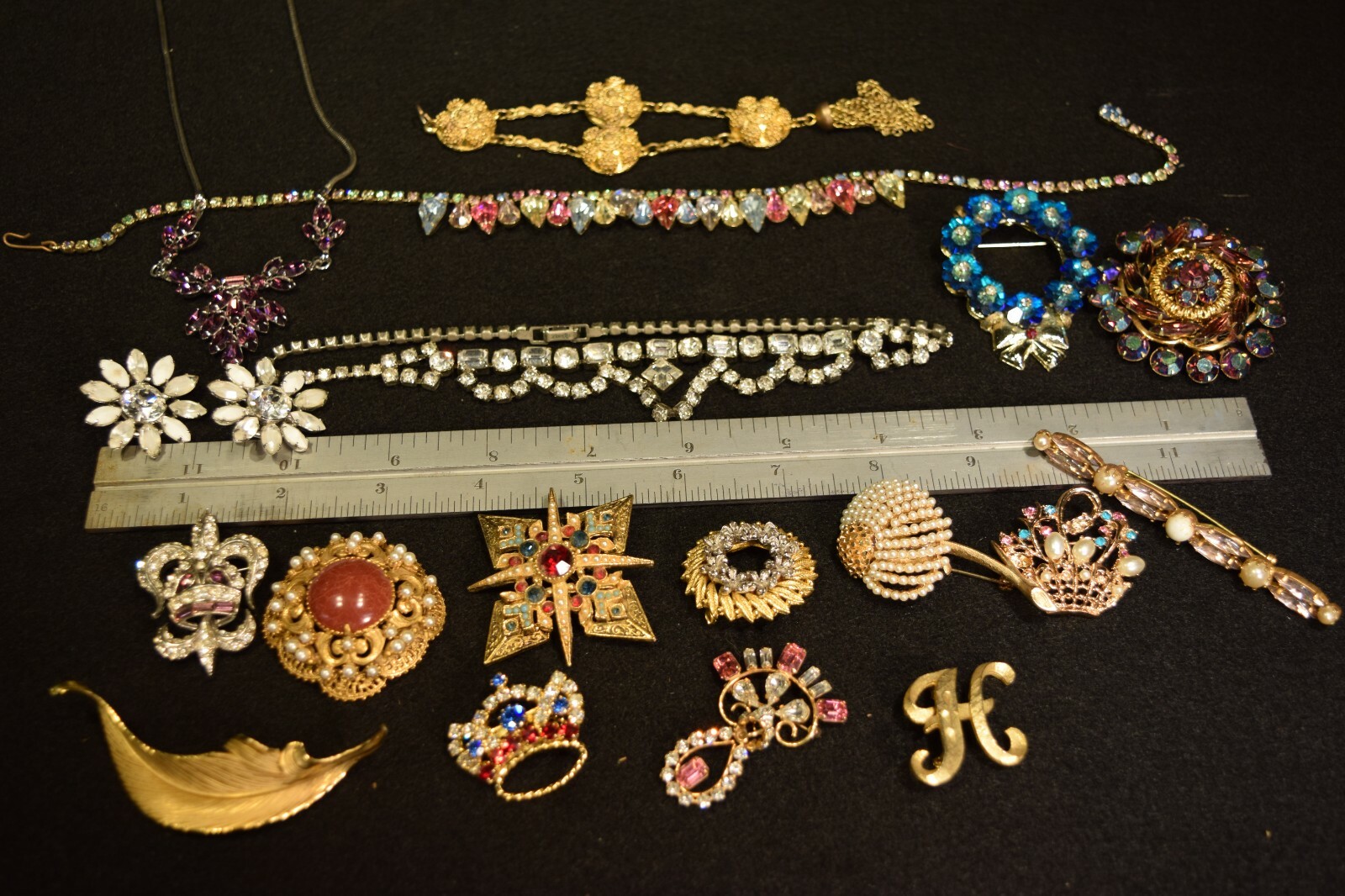 Quality Lot  Large Broach Earrings, Necklace, Flowers Crystal Rhinestone Jewelry