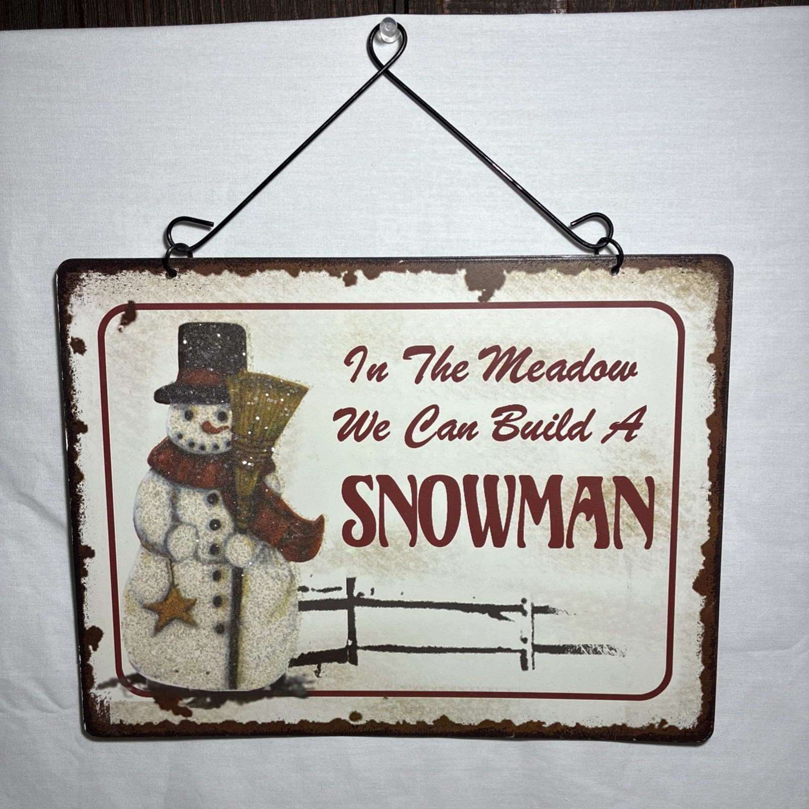 Rustic Christmas Tin Hanging Wall Snowman