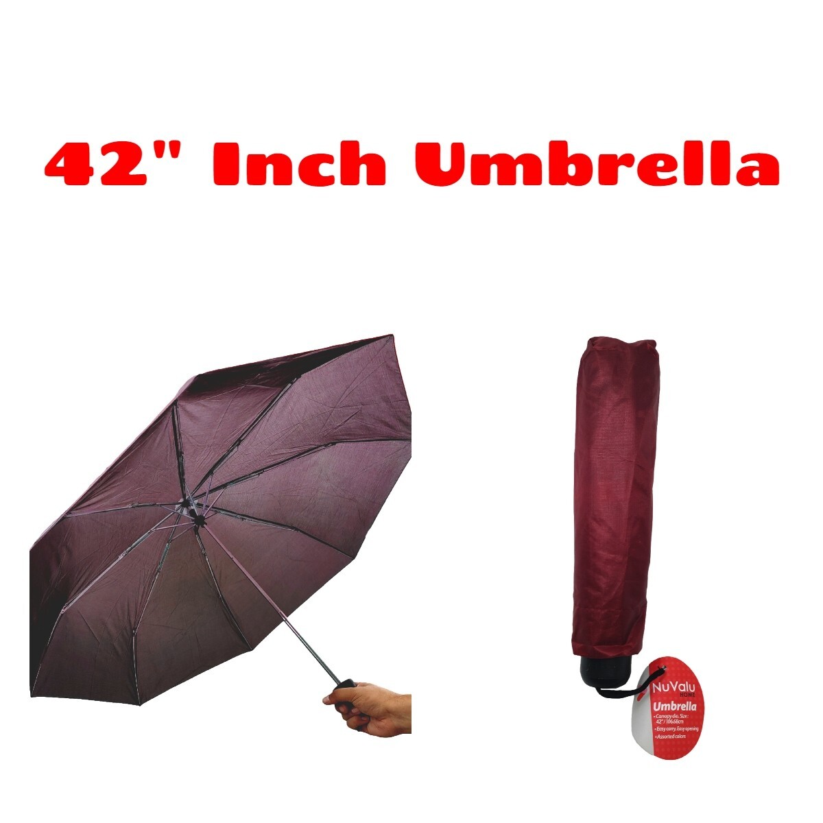 42" Large Umbrella Three Folding Anti-UV Windproof Big Rain Umbrella Burgandy