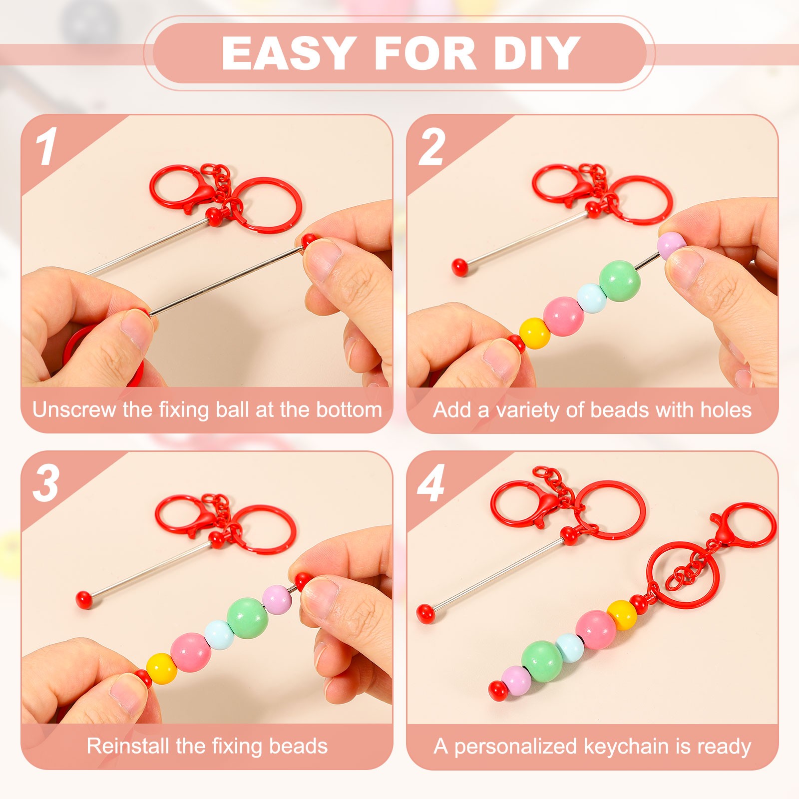 20Pcs Beadable Keychains, DIY Beaded Keychain Making Kit, Candy Yellow