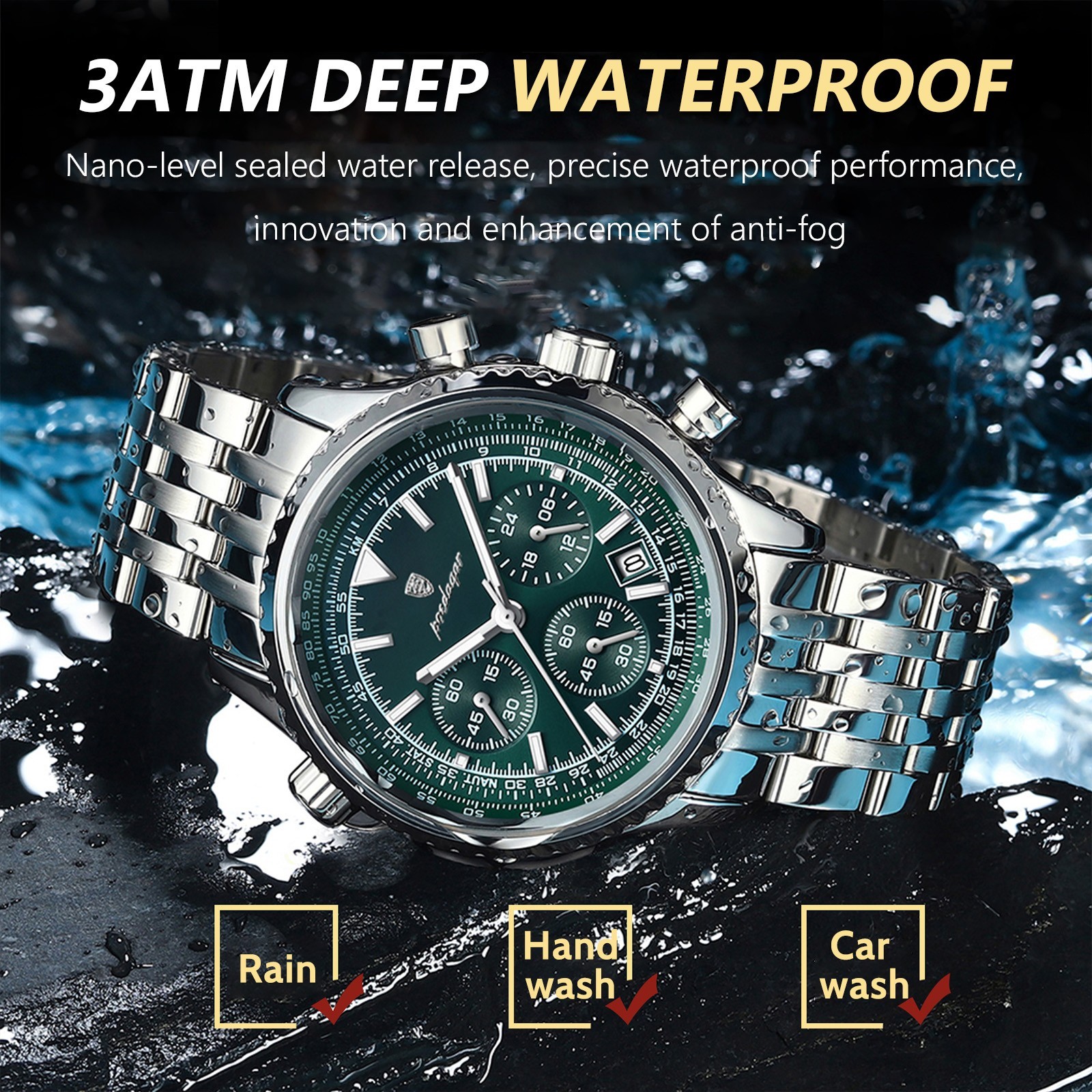 POEDAGAR Luxury Men's Watch Stainless Steel Chronograph Date Sport Quartz Man