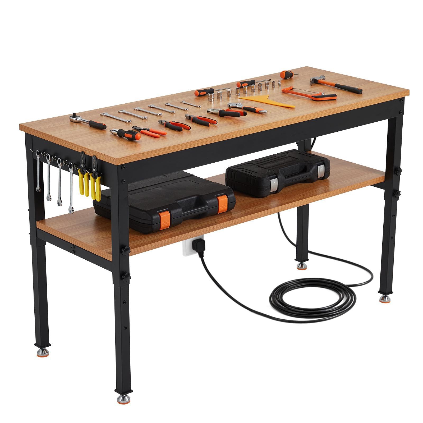 Heavy Duty Workbench 48x24/60x24, 2500 LBS, Adjustable Height, ETL Power Strip