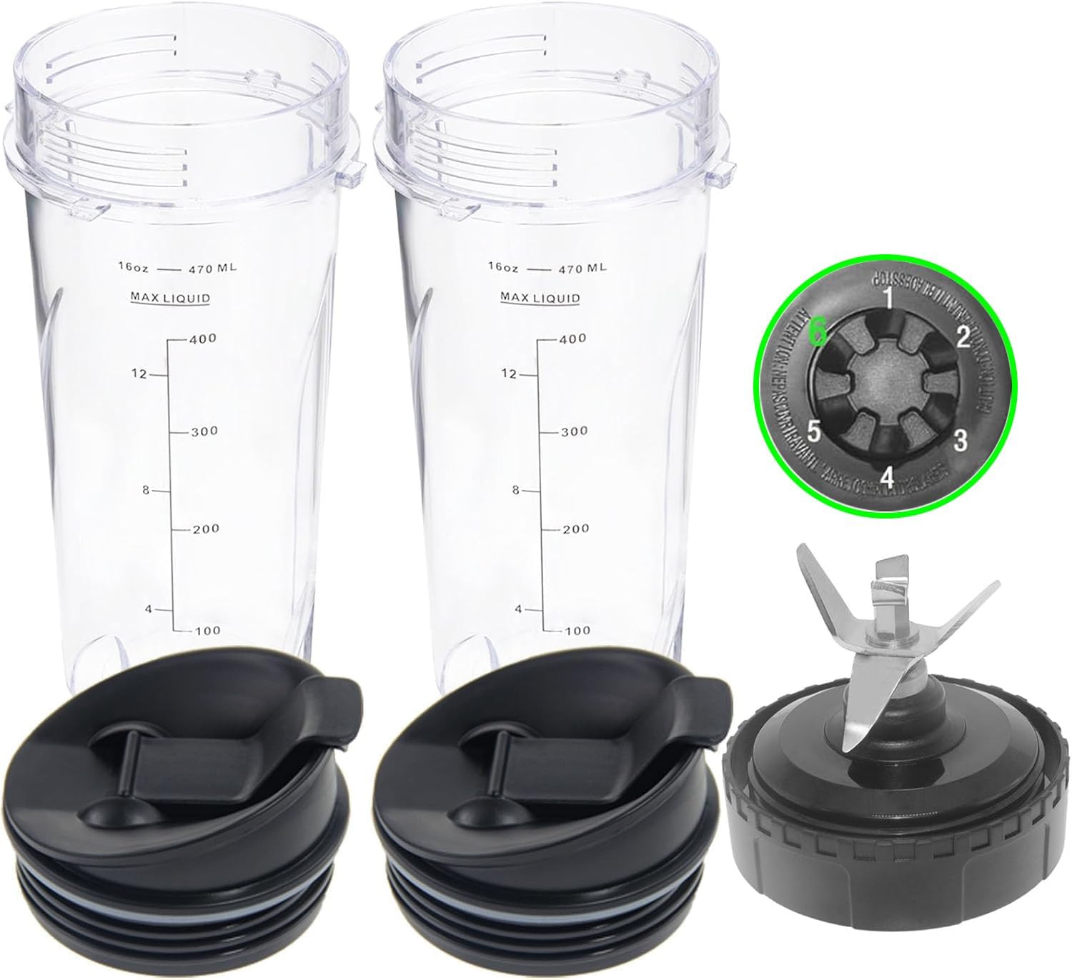 Ninja Blender Replacement Parts: 2 Pack Single Serve 16oz Cups with Sip & Seal L