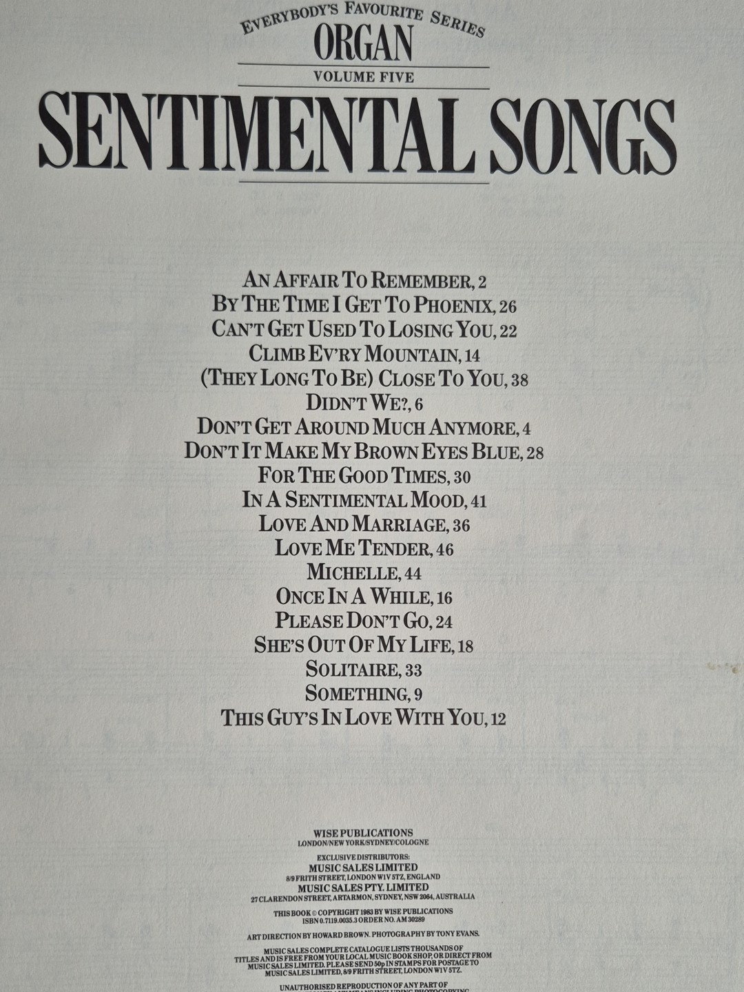 SENTIMENTAL SONGS ORGAN VOLUME FIVE - SHEET MUSIC BOOK