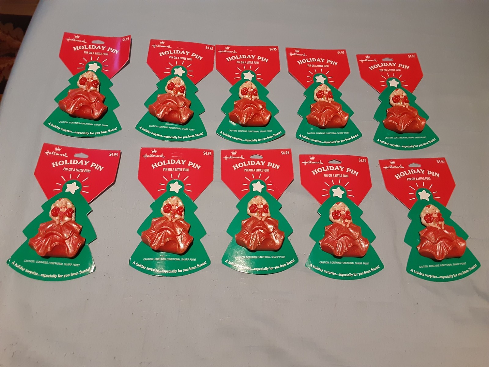 COLLECTIBLE - Lot of 10 Brand New Hallmark 1995 Holiday Barbie Pins - 2½" × 2¼"