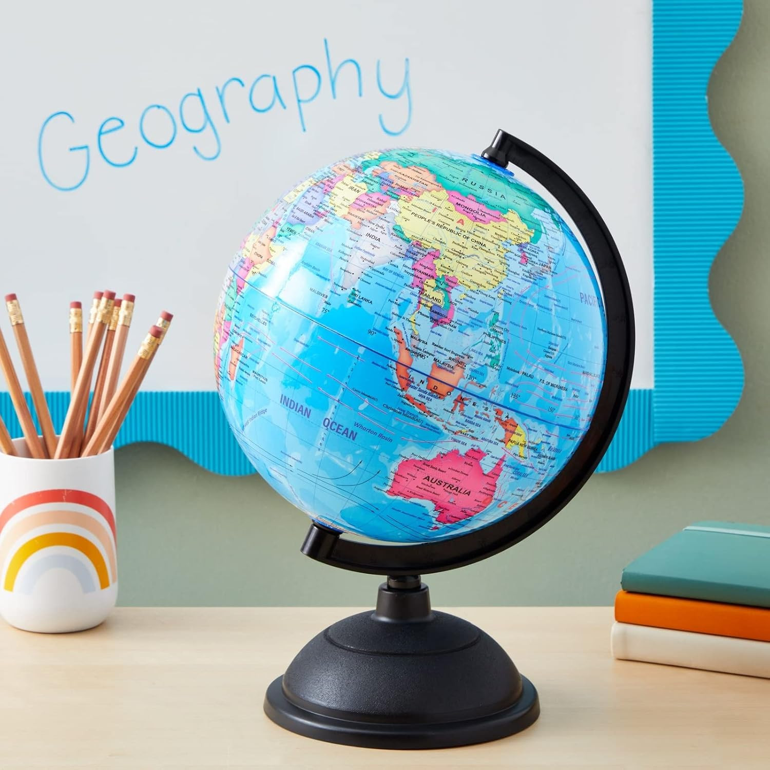 8-Inch Multicolor World Globe with Plastic Stand for Kids & Classroom Decor