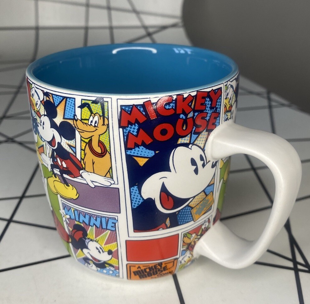 Disney Store Mug Cup - Mickey Mouse Comic Strip, Blue Inside