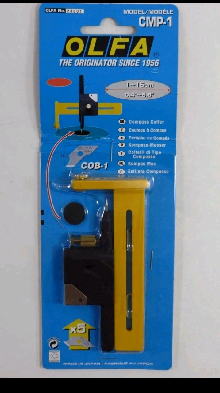 OLFA CMP-1 Adjustable Compass Circle Cutter Crafts Hobby, Models, Light Wood NEW