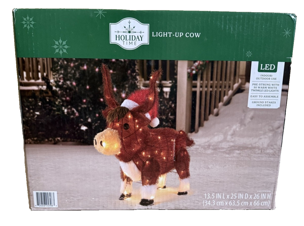 Christmas Cow Decoration Light-Up w/ 50 Warm White Twinkle LED Indoor / Outdoor