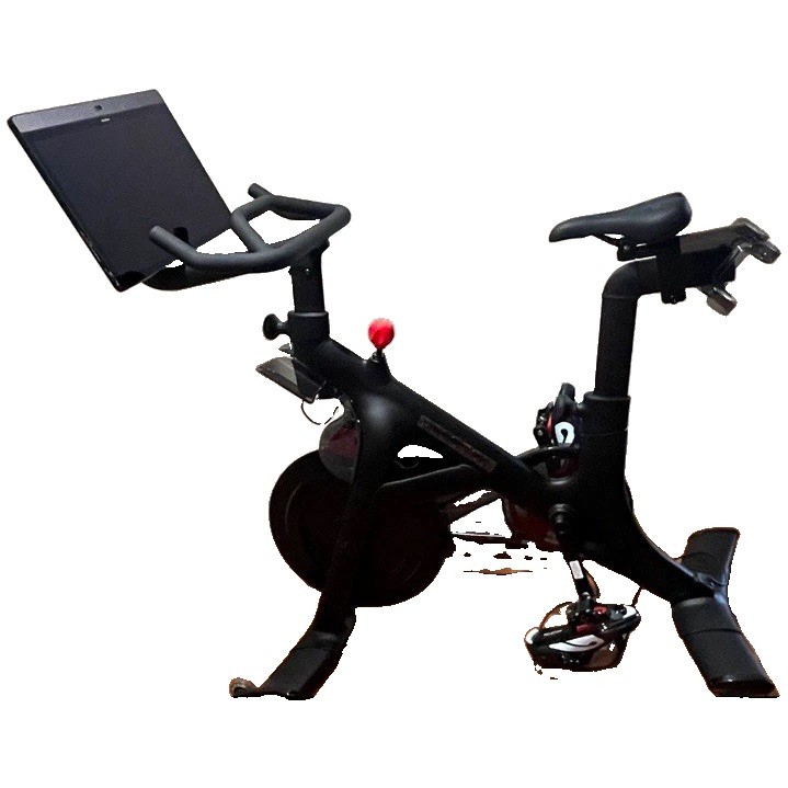 Peloton Upright Exercise Bike w/ Touchscreen, Transportation Wheels, Black