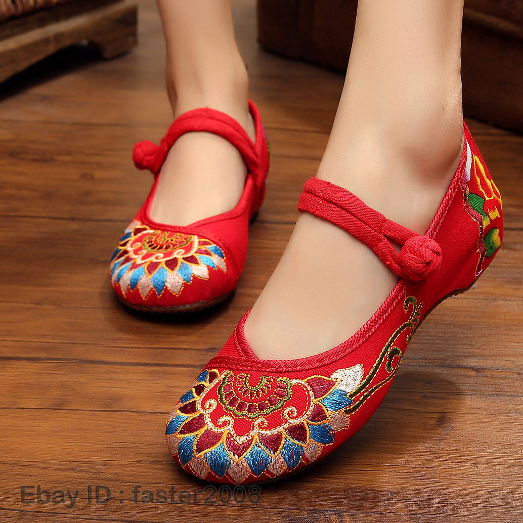 Vintage Ethnic Style Women Embroidered Slipper Loafer Flat Mary Janes Shoes HOT