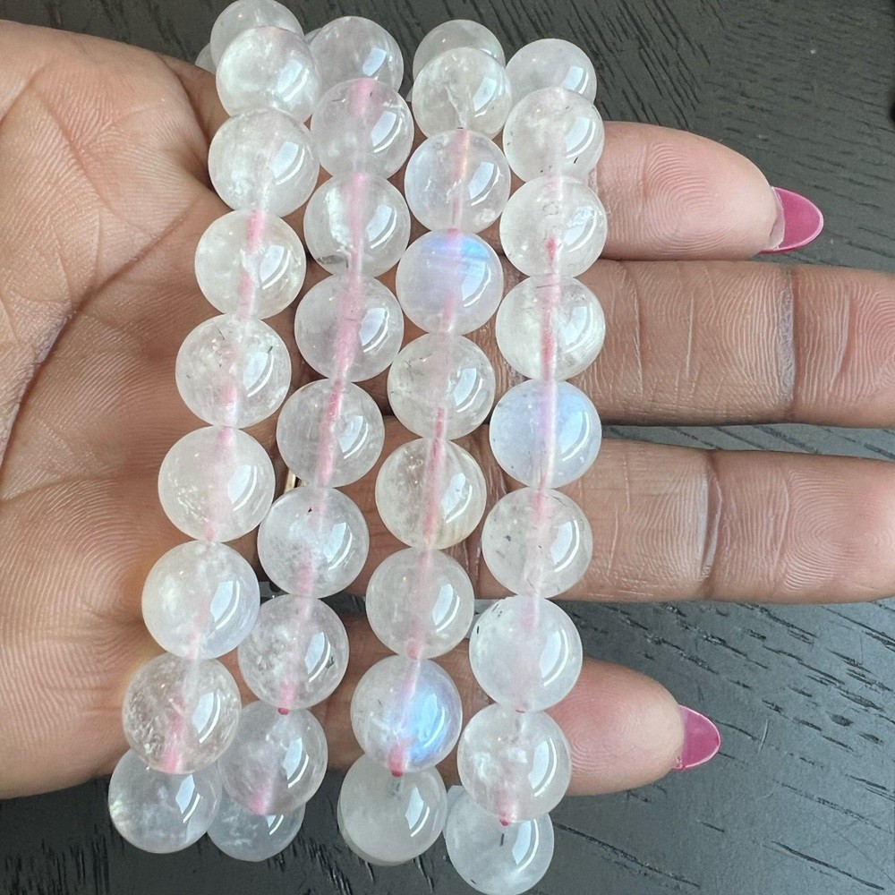 (ONE) Pink moonstone bracelet 10mm SIZE 6.75’