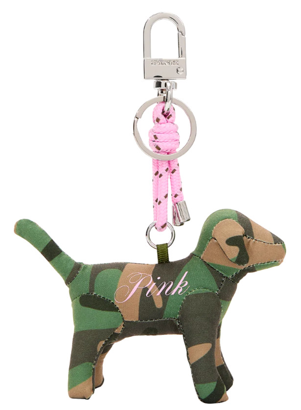 Victoria's Secret Pink Camo 7.25" Micro Dog Keychain FOB Bag Charm Puppy 🐶 NWT