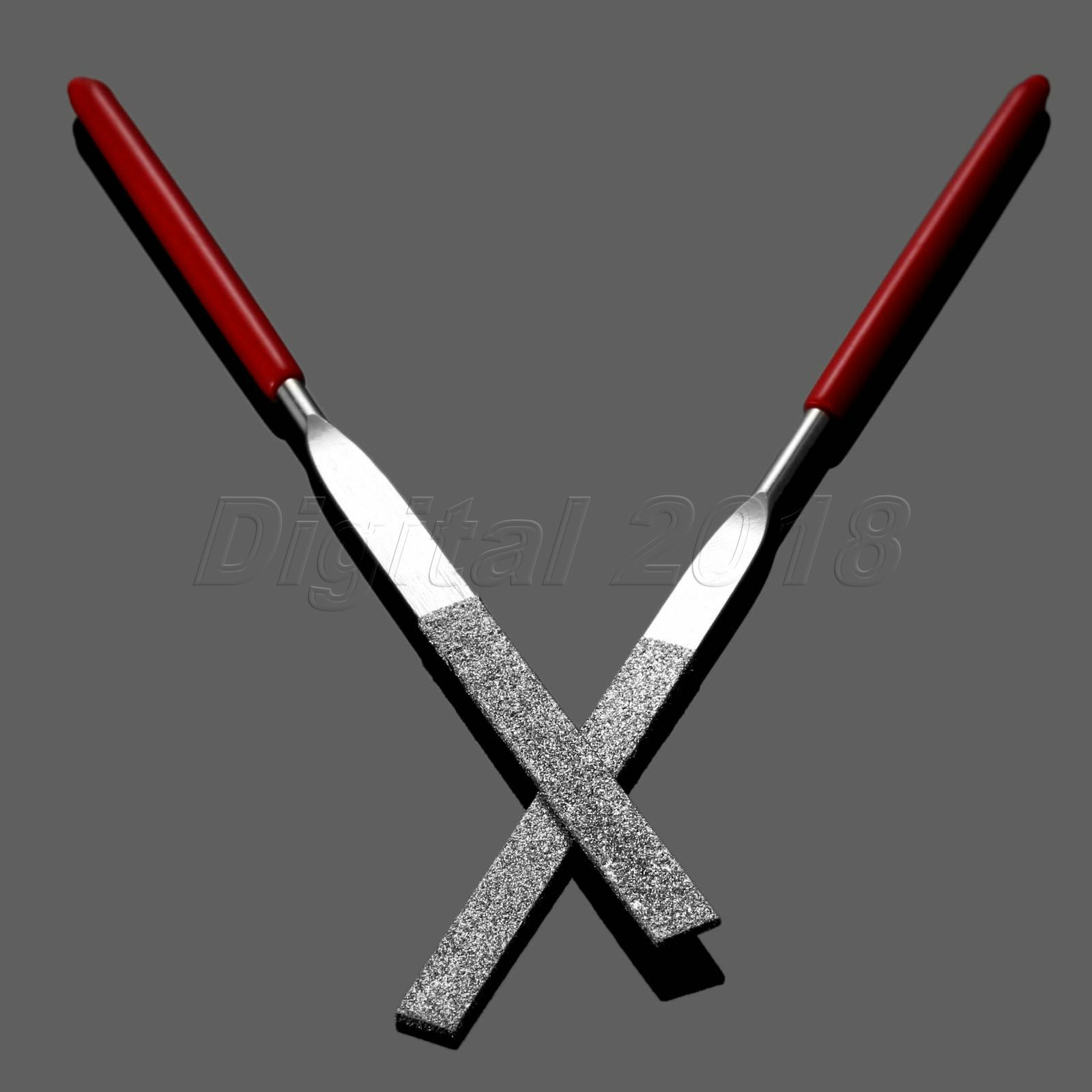 140mm Metal Diamond Needle File Taper Flat Round Square Red Plastic Handle