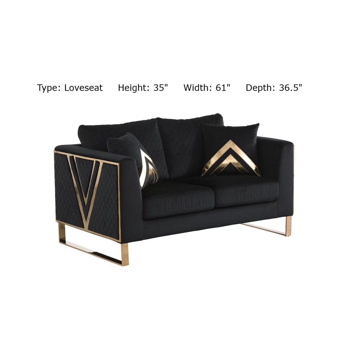 NEW 3PC Black Gold Sofa Loveseat Chair Contemporary Luxe Glam Velvet Living Room