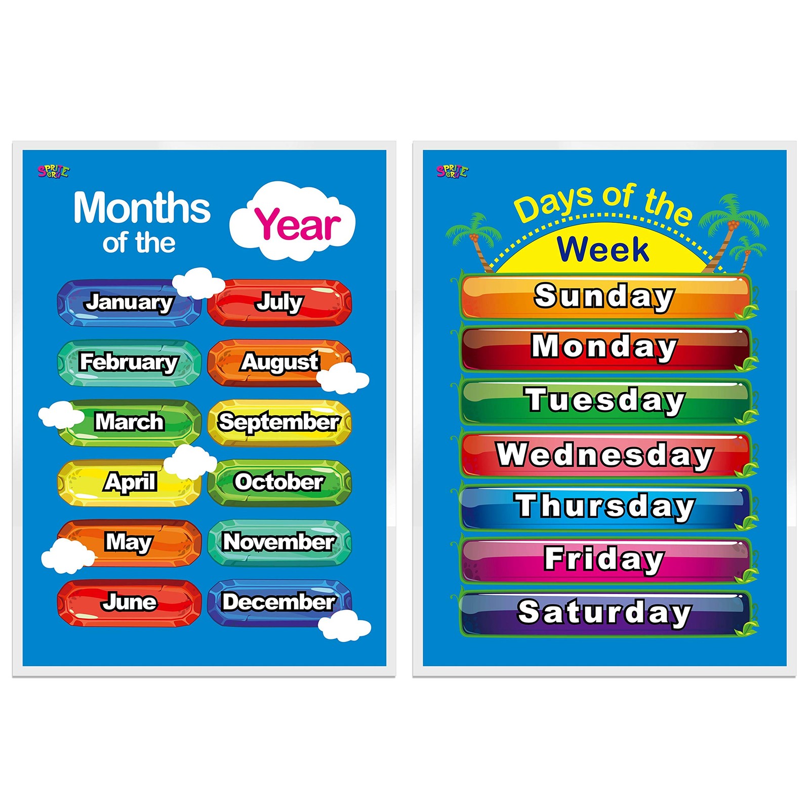 Days of the Week, Months of the Year,2 LAMINATED Educational Posters for Todd...