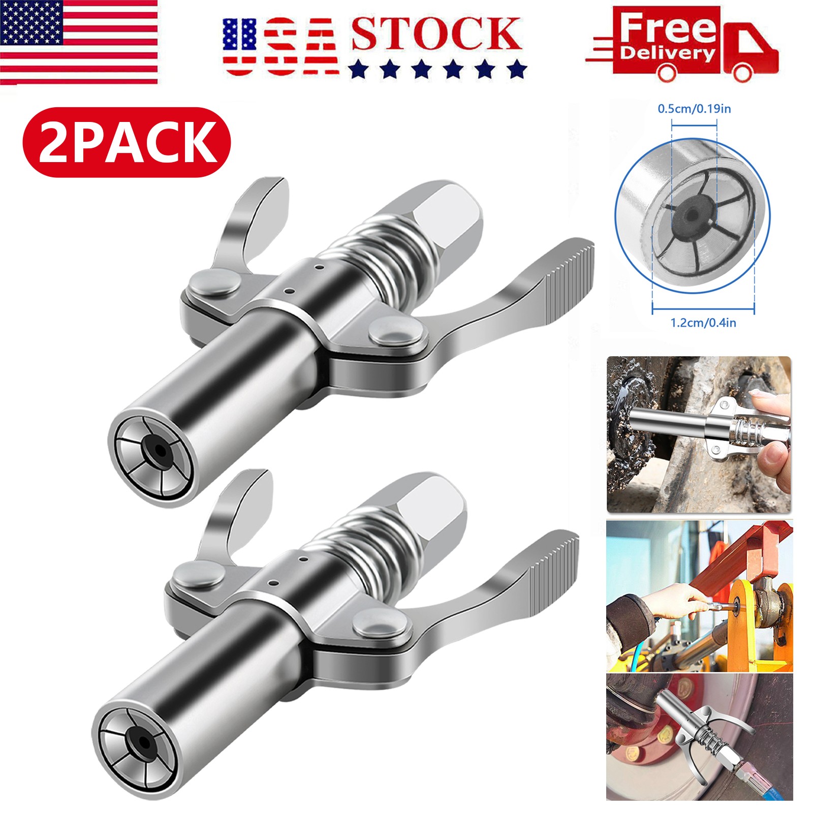 2x Grease Gun Coupler Double Handle High Pressure Quick Release Lock Oil Nozzles