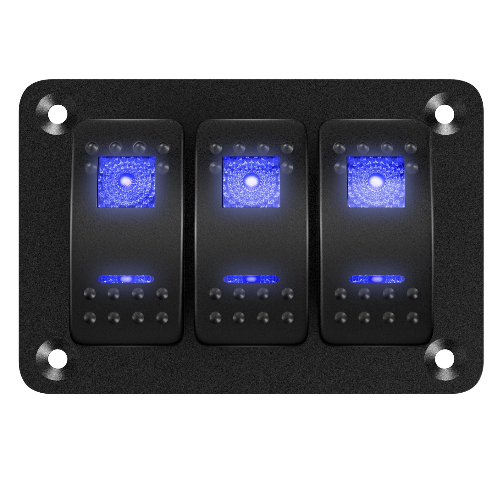Marine Switch Panel Waterproof 12v 3 Gang Rocker Switch Panel Blue Led Light Tog