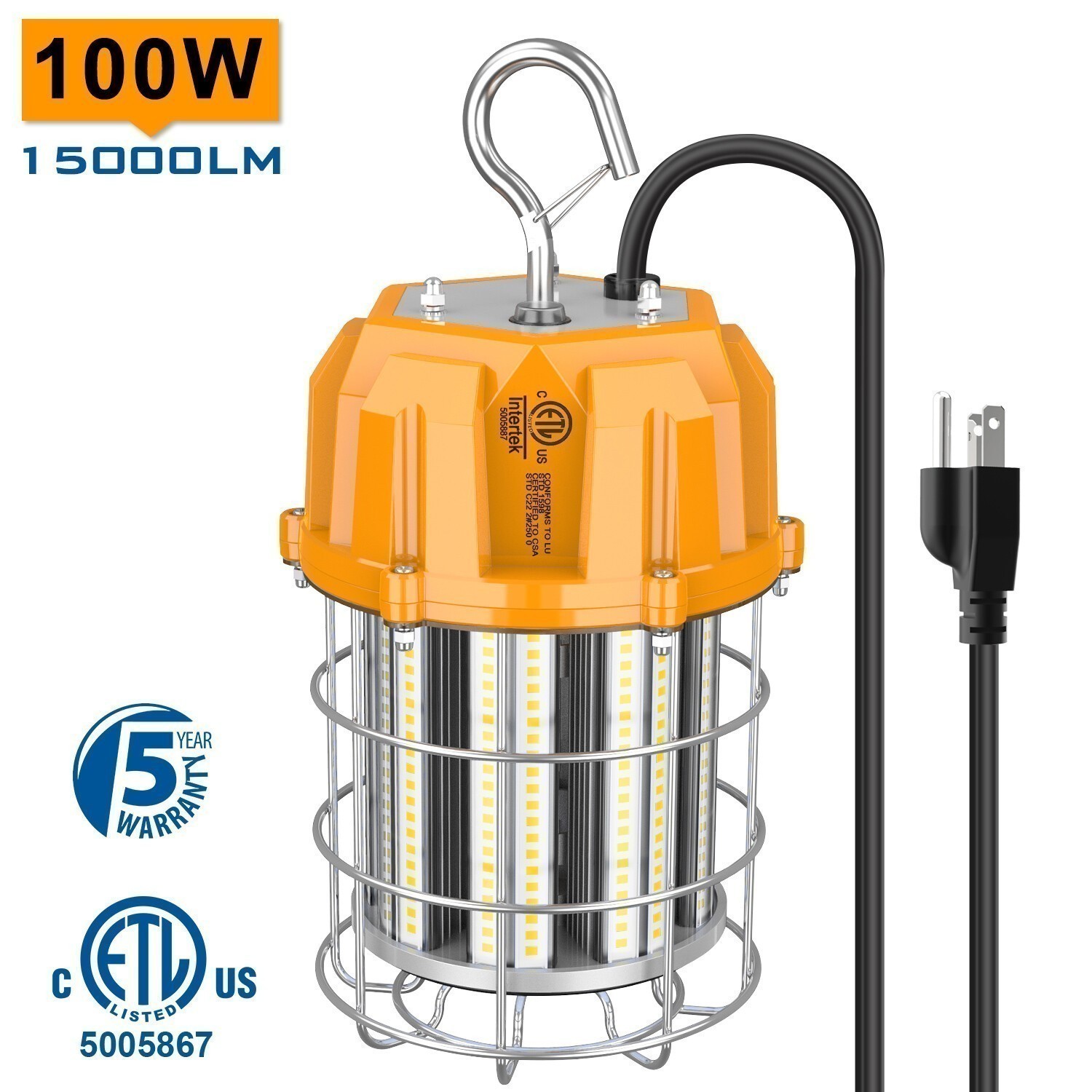 100W LED Temporary Work Light Industrial Constructions Workshop Lamp Plug-n-Play