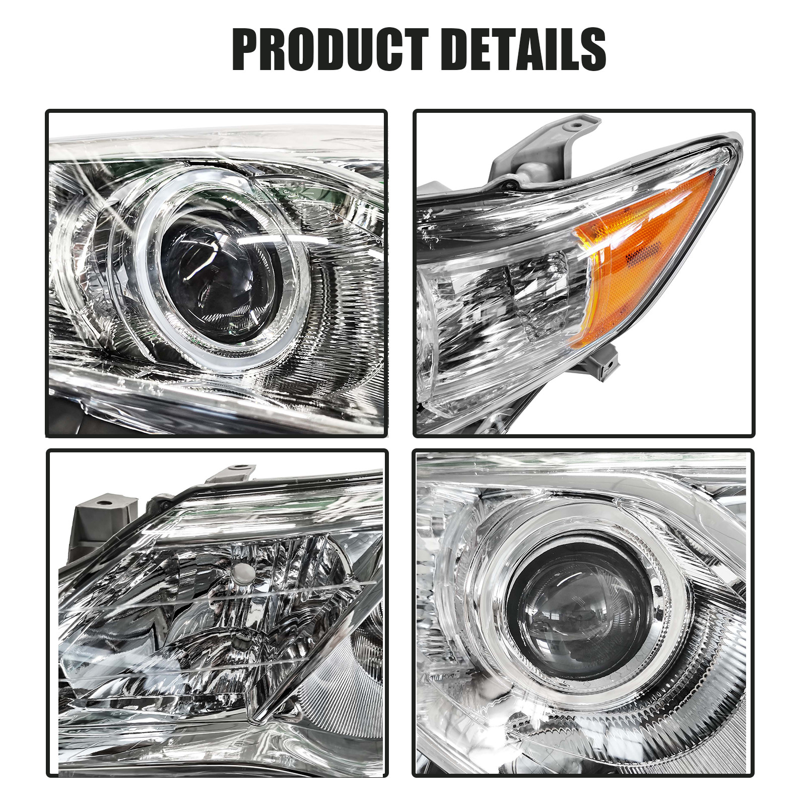 For 2012-2014 12 Toyota Camry Left+Right Headlights Assembly Projector Chrome