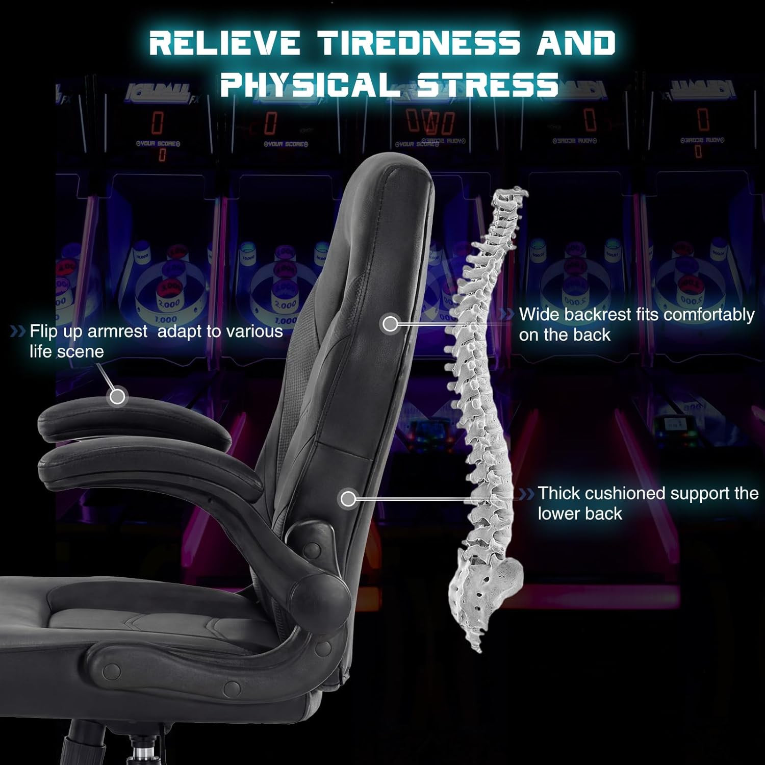 Ergonomic Computer Gaming Chair - Home Office Desk with PU Leather Lumbar Suppor