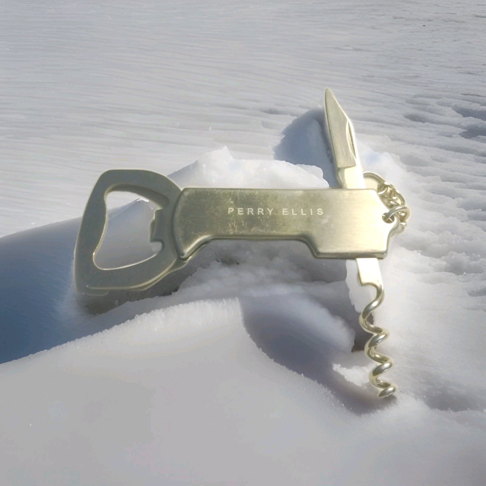 Perry Ellis Key Chain Bottle opener silver metal Multi Tool