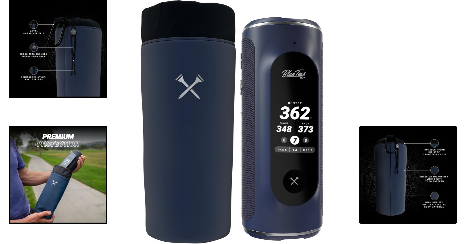 Golf GPS Case for Player+ Speaker - Hard Carrying Case with Carabiner Clip (Navy