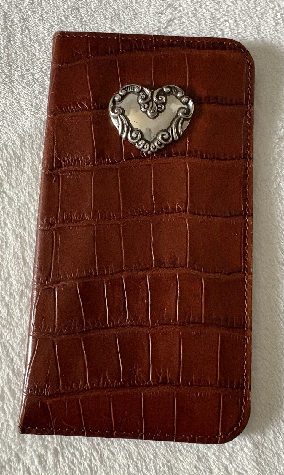 Brighton Brown Leather Crocodile Silver Heart Eyeglass Soft Case