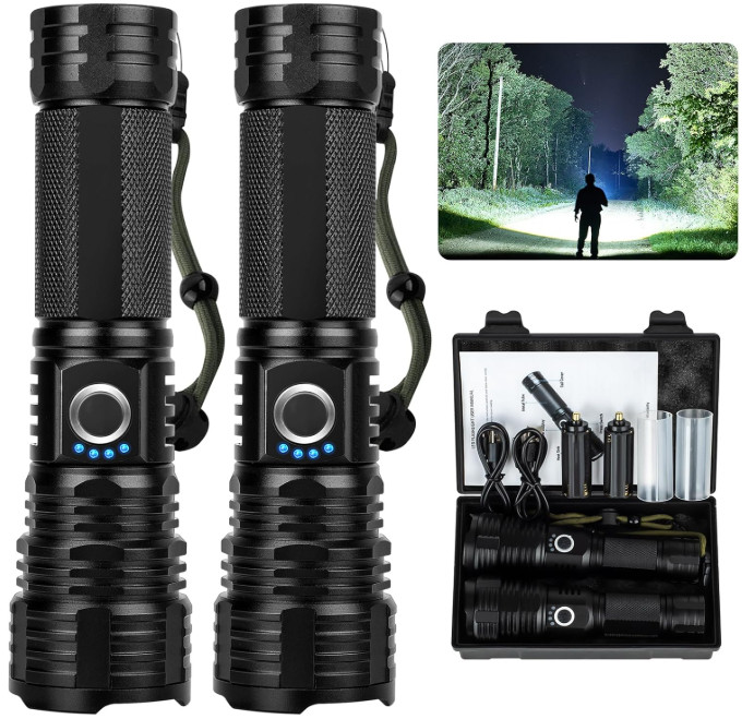 Pack 2 Linternas LED Recargables 99000 Lúmenes 5 Modos IPX6 Camping, Nuevo