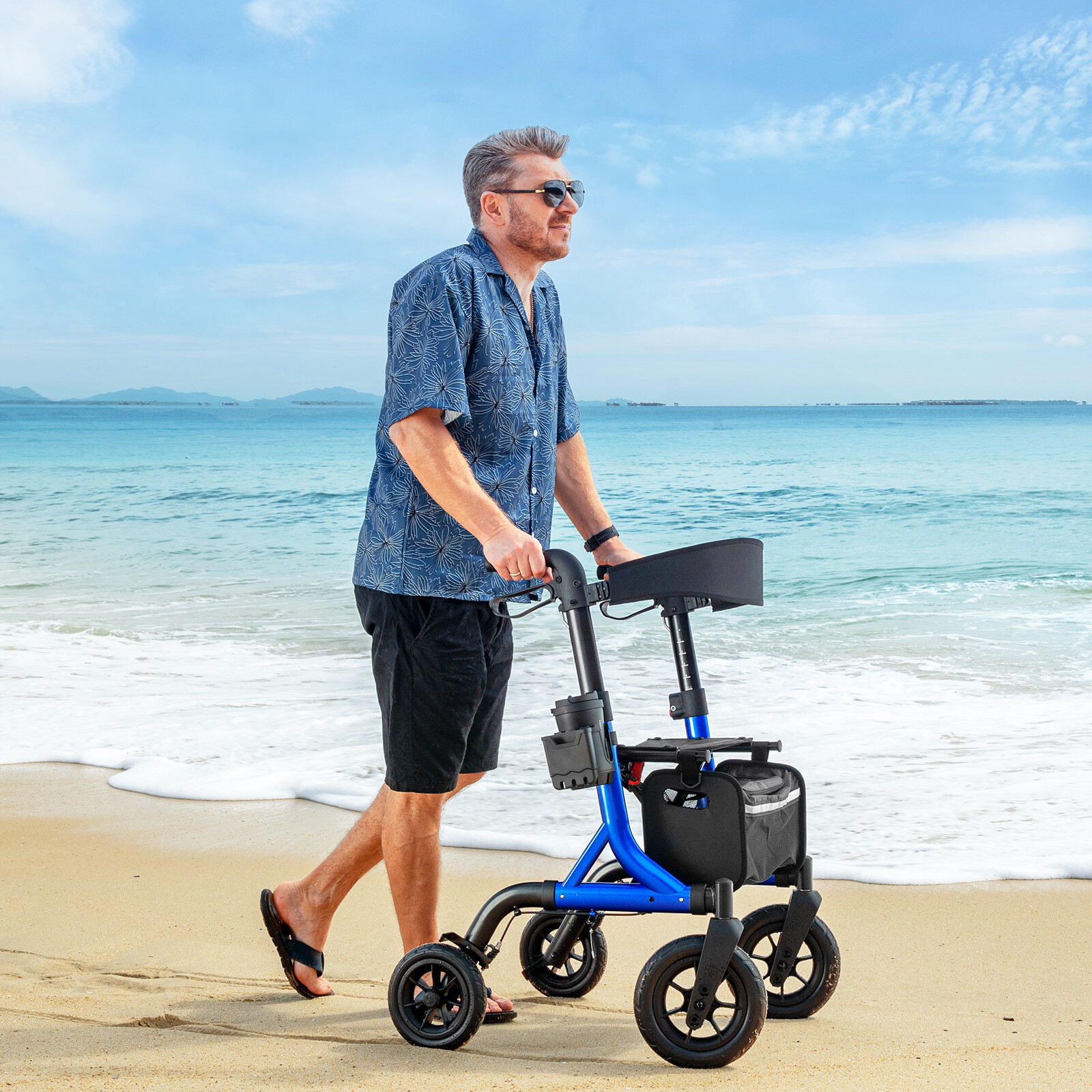 All-Terrain Rollator Walker with 10” Rubber Wheels, Padded Seat & Backrest 300lb