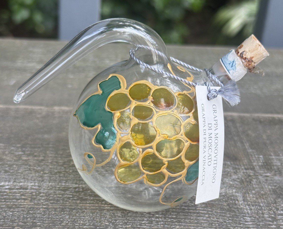 Grappa Di Moscato Handpainted Glass Bottle Handblown Small Beautiful 3.5”
