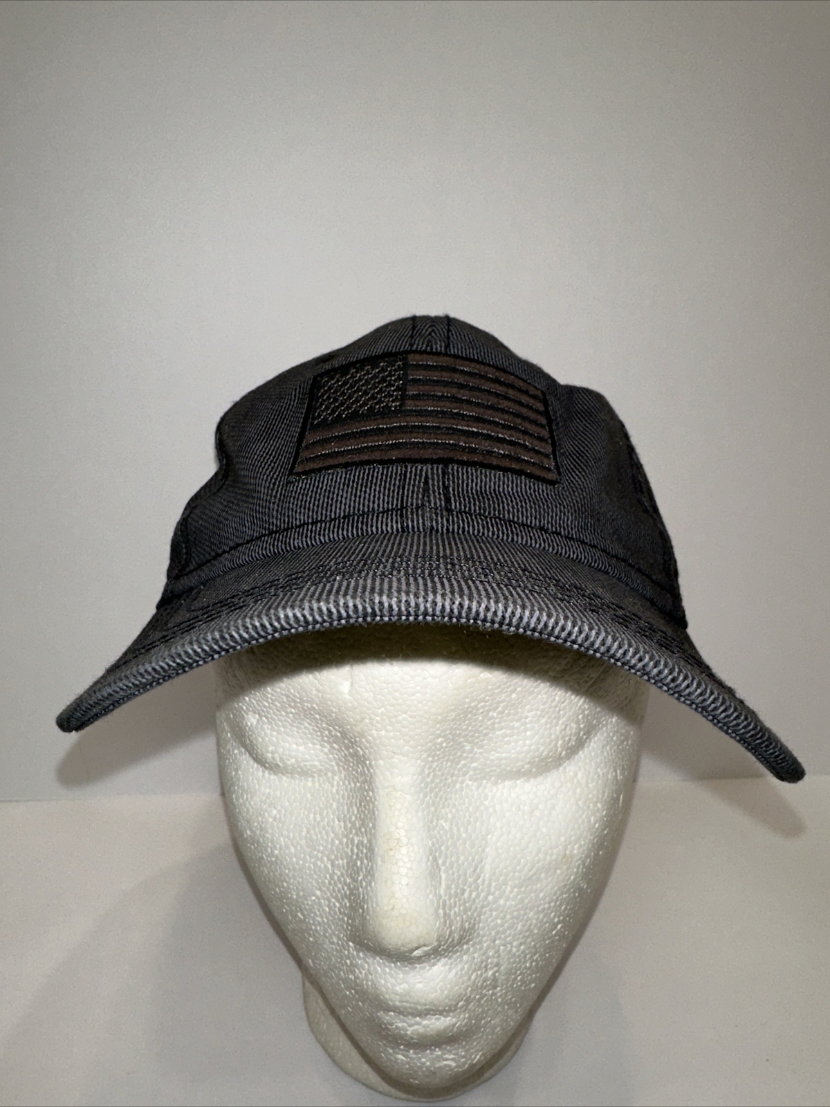 American Flag Black on Black Gray Pinstripe Hat Cap Hook Loop. Unbranded