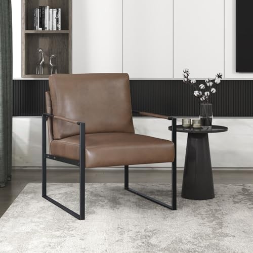Modern Accent Chair, Faux Leather Upholstered Living Room Chair with Wrapped