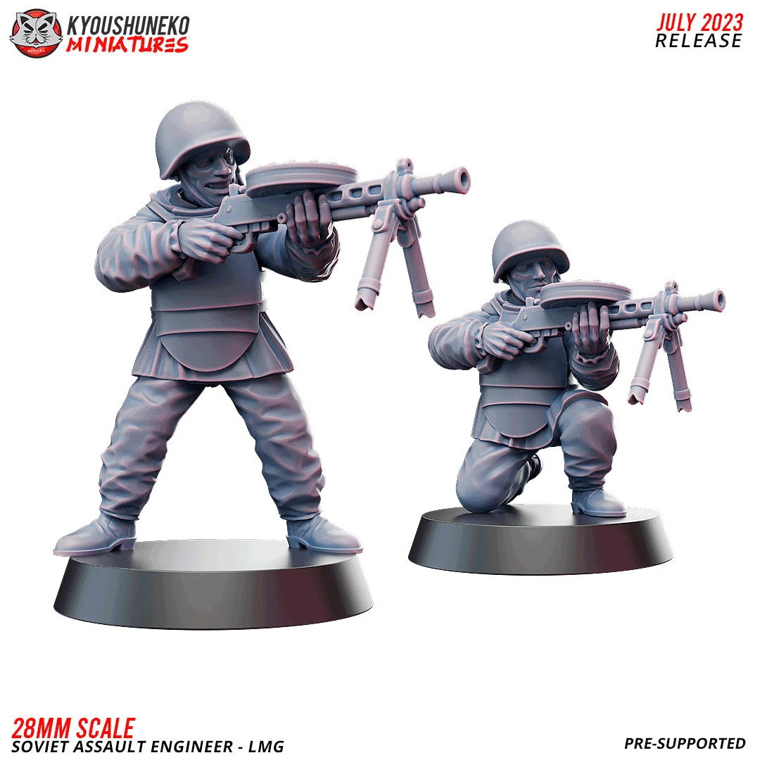 WW2 Soviet Assault Engineer LMG Team - 28mm WW2 Army - Resin Tabletop Miniature