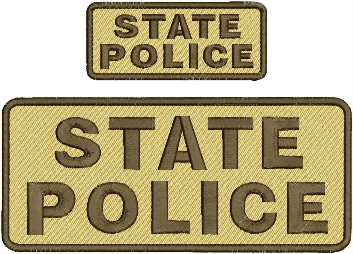 Collectible 2 Embroidery Patch State Police 4x10 and 2x5 Brown On Tan