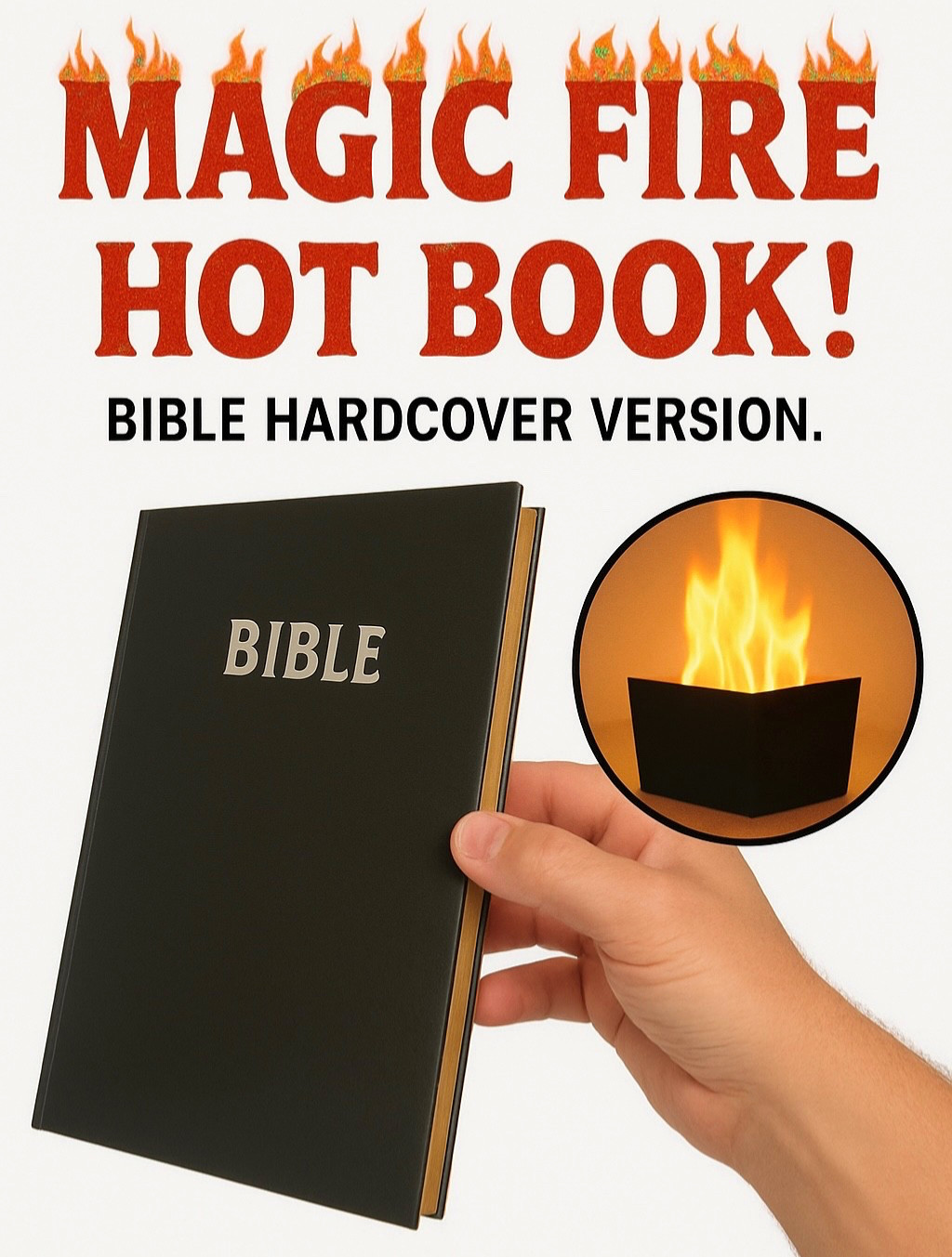 HOT FIRE BOOK BIBLE Stage Prop Gospel Magic Trick Flames Flaming Clown Comedy