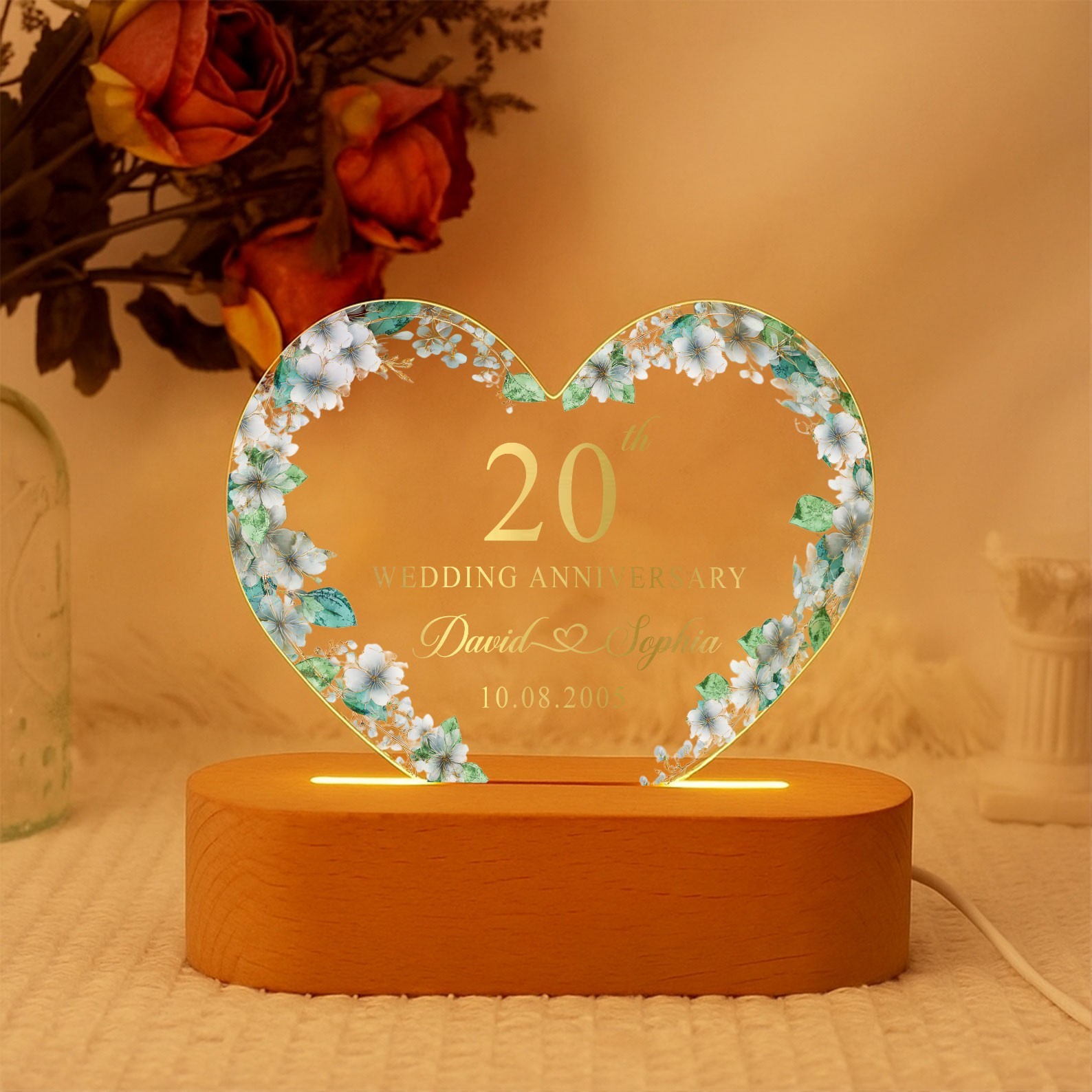 Personalized 20th Wedding Anniversary Gift LED Heart Light Custom Acrylic Lamp