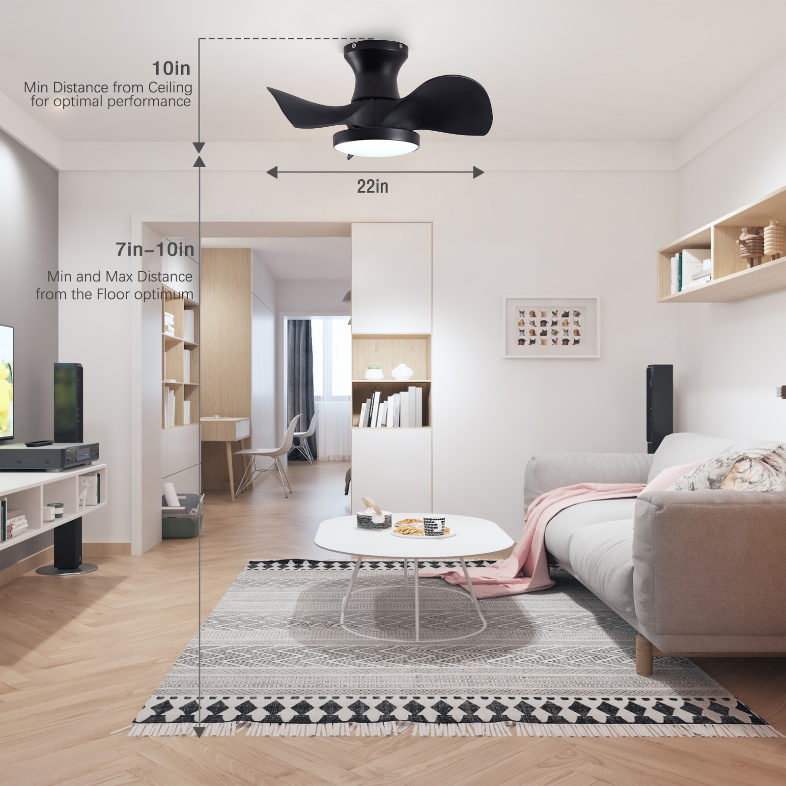 Ceiling Fan w/ Remote Control, 3 Speed & Light, Reversible DC Motor, Low Noise