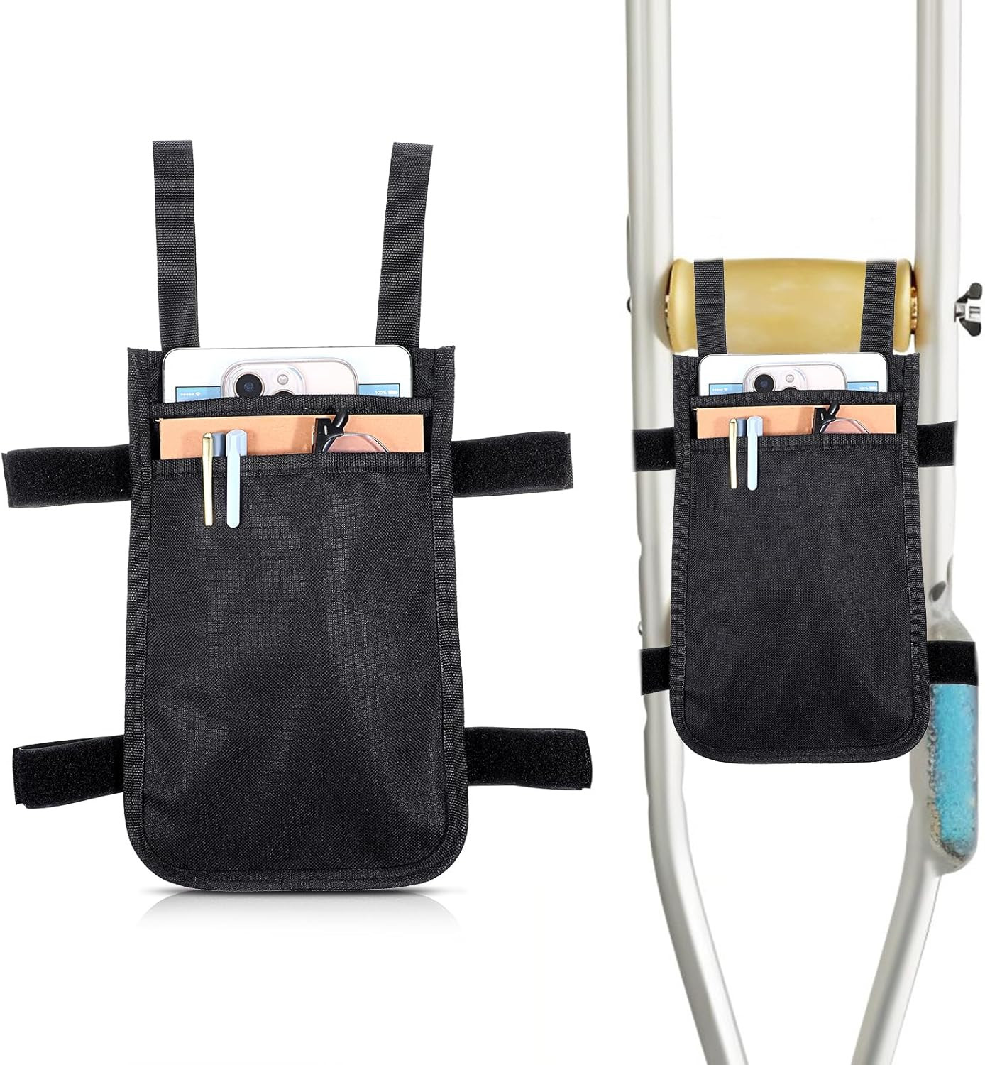 Crutch Bag Pouch with 2 Pockets Black Pouches Small Lightweight Crutch Carrying